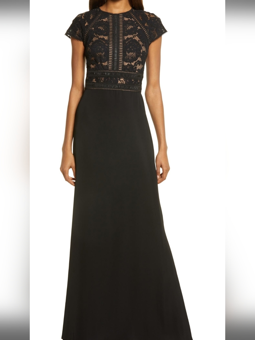 TADASHI SHOJI NWT LACE & CREPE A-LINE GOWN BLACK/NUDE SZ 16 $358 Retail - Picture 5 of 16